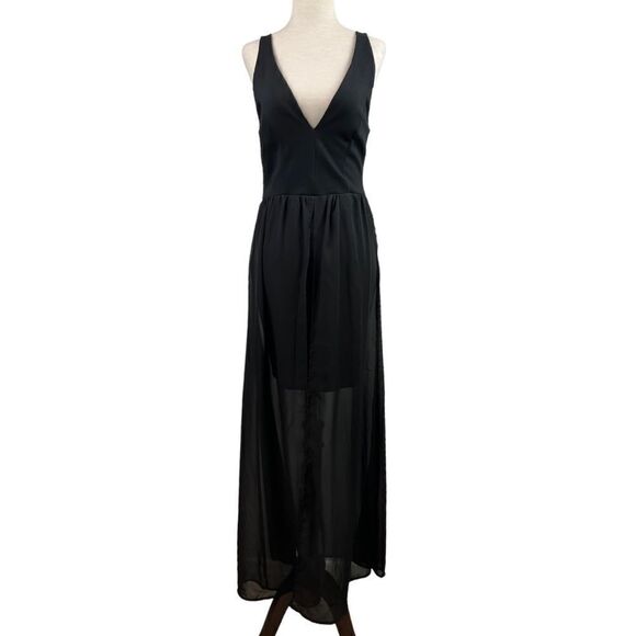 Vintage 90s J for Justify Black Deep V Mini Dress with Sheet Maxi Skirt Layered - Picture 1 of 13